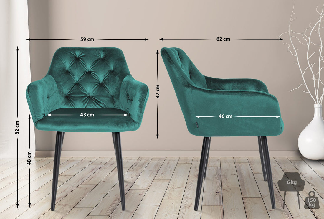 2-delige set Fluwelen Eetkamerstoelen - Moderne Stoelen - Langdurig Comfort Kleur donkergroen