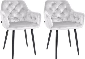 Set van 2 Fluwelen Eetkamerstoelen - Gepolsterde Stoelen - Onderhoudsvriendelijk, Optimaal Comfort Kleur grijs