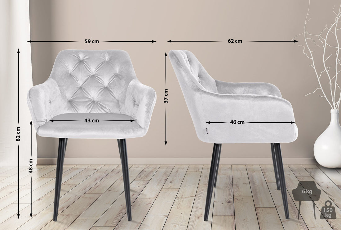 Set van 2 Fluwelen Eetkamerstoelen - Gepolsterde Stoelen - Onderhoudsvriendelijk, Optimaal Comfort Kleur grijs