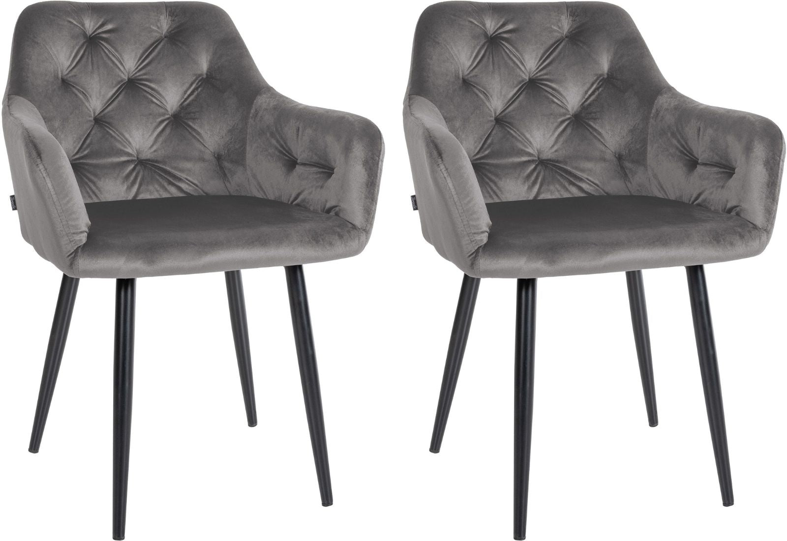 Set van 2 fluwelen eetkamerstoelen - Keukenstoelen - Comfortabele hoge rugleuning Kleur donkergrijs