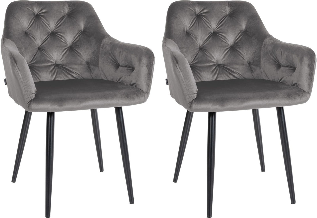 Set van 2 fluwelen eetkamerstoelen - Keukenstoelen - Comfortabele hoge rugleuning Kleur donkergrijs