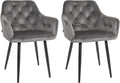 Set van 2 fluwelen eetkamerstoelen - Keukenstoelen - Comfortabele hoge rugleuning Kleur donkergrijs