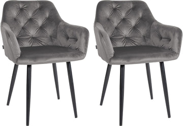 Set van 2 fluwelen eetkamerstoelen - Keukenstoelen - Comfortabele hoge rugleuning Kleur donkergrijs