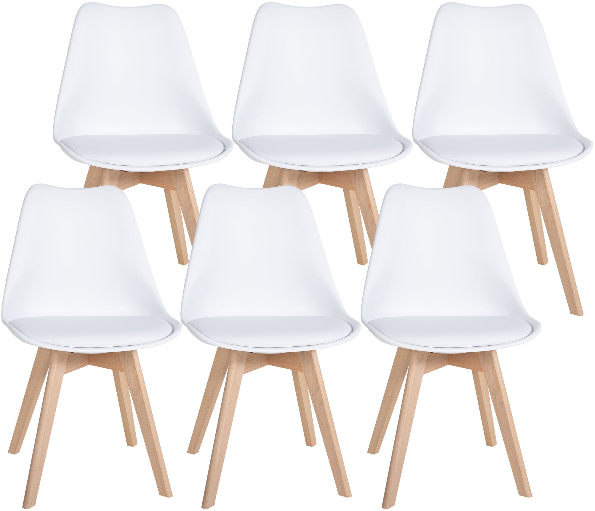 6-delige Set Eetkamerstoelen - Comfortstoelen - Ergonomisch Zitgemak, Hoogwaardig Hout Kleur wit