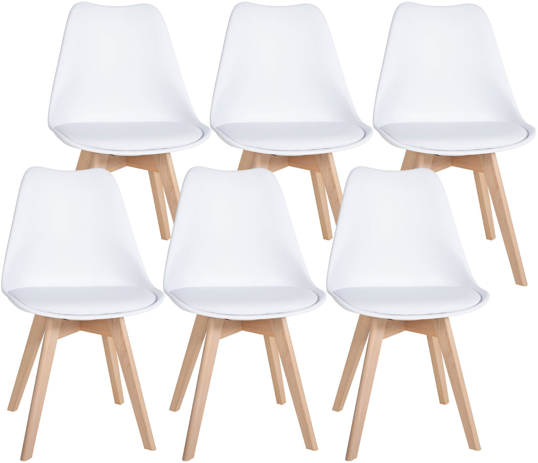 6-delige Set Eetkamerstoelen - Comfortstoelen - Ergonomisch Zitgemak, Hoogwaardig Hout Kleur wit
