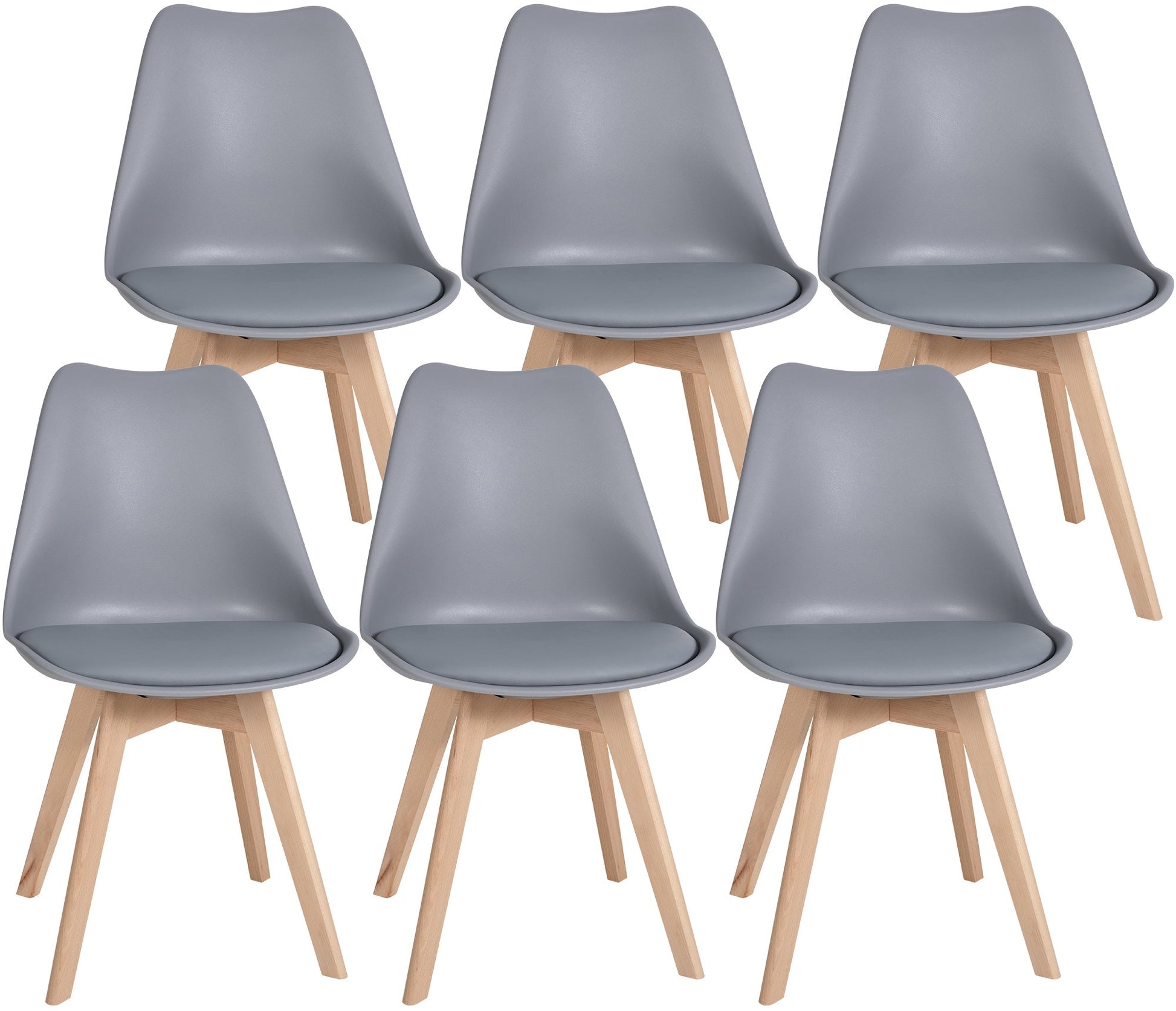 6-delige Set Eetkamerstoelen - Comfortstoelen - Ergonomisch Zitgemak, Hoogwaardig Hout Kleur grijs