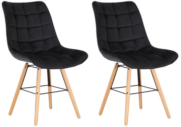 2-delige set Fluwelen Eetkamerstoelen - Keukenstoelen - Optimaal Comfort Kleur zwart