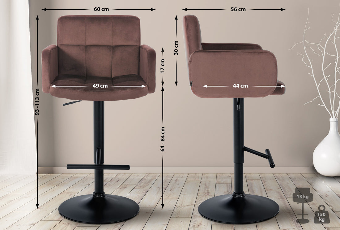 Barkruk Fluweel - Design Kruk - Comfortabele Zitting met Arm- en Rugleuning Kleur bruin