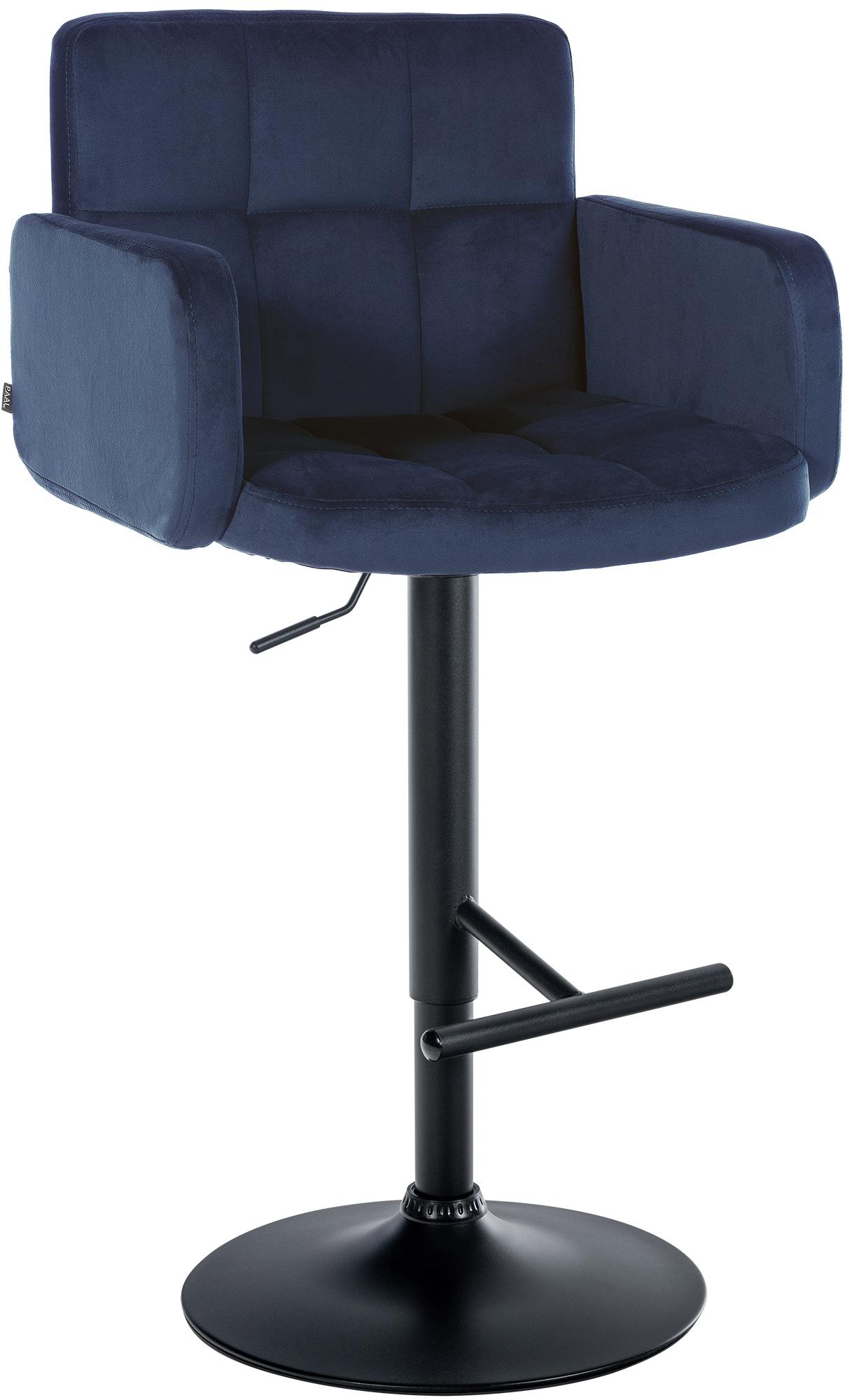 Stijlvolle Fluwelen Barstoel - Barzetel - 360° Draaibaar en Verstelbaar Kleur blauw Onderstel Kleur zwart