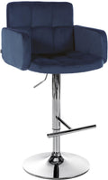 Stijlvolle Fluwelen Barstoel - Barzetel - 360° Draaibaar en Verstelbaar Kleur blauw Onderstel Kleur chroom