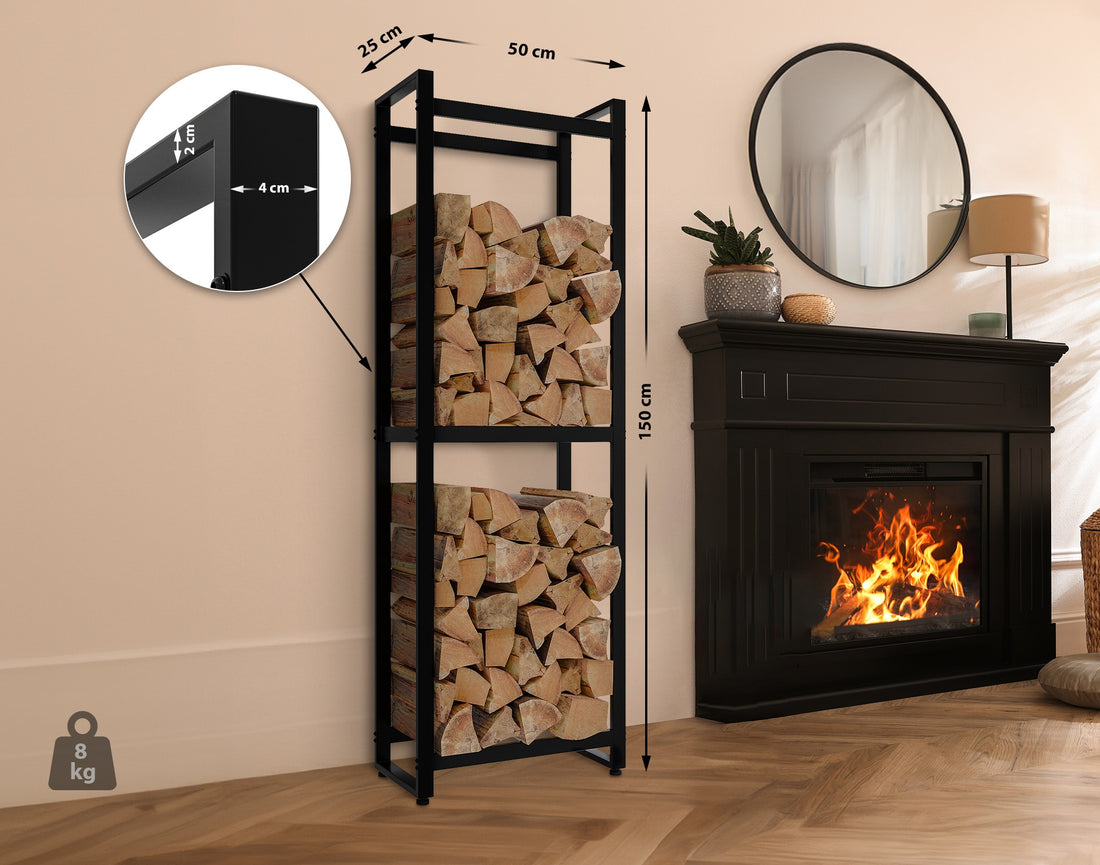 Houten Opslagrek Zwart - Metalen Standaard - Duurzame Ruimtebesparing voor Houtblokken Kleur zwart