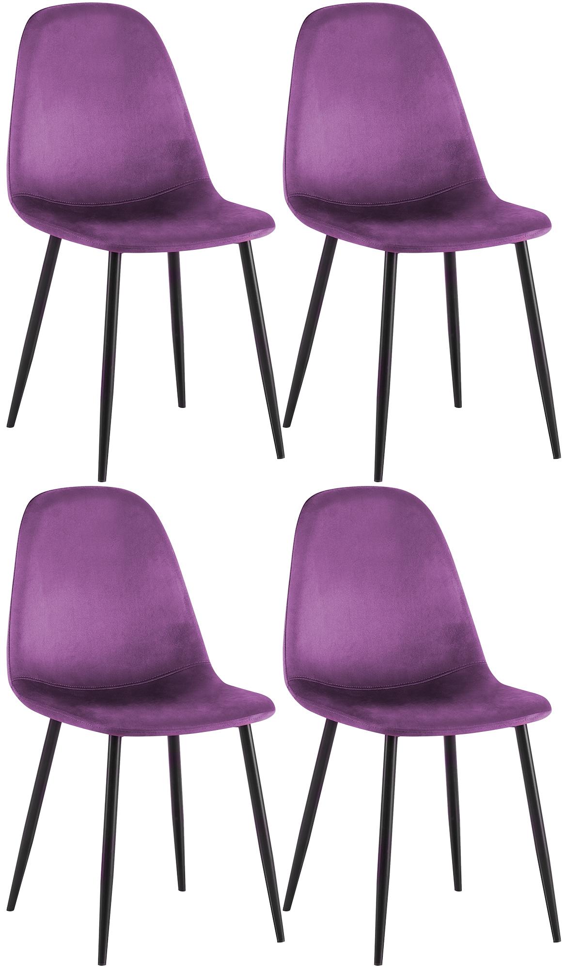 4x Moderne Eetkamerstoelen Set - Stoelen - Onderhoudsvriendelijk - Fluweel Bekleding Kleur paars