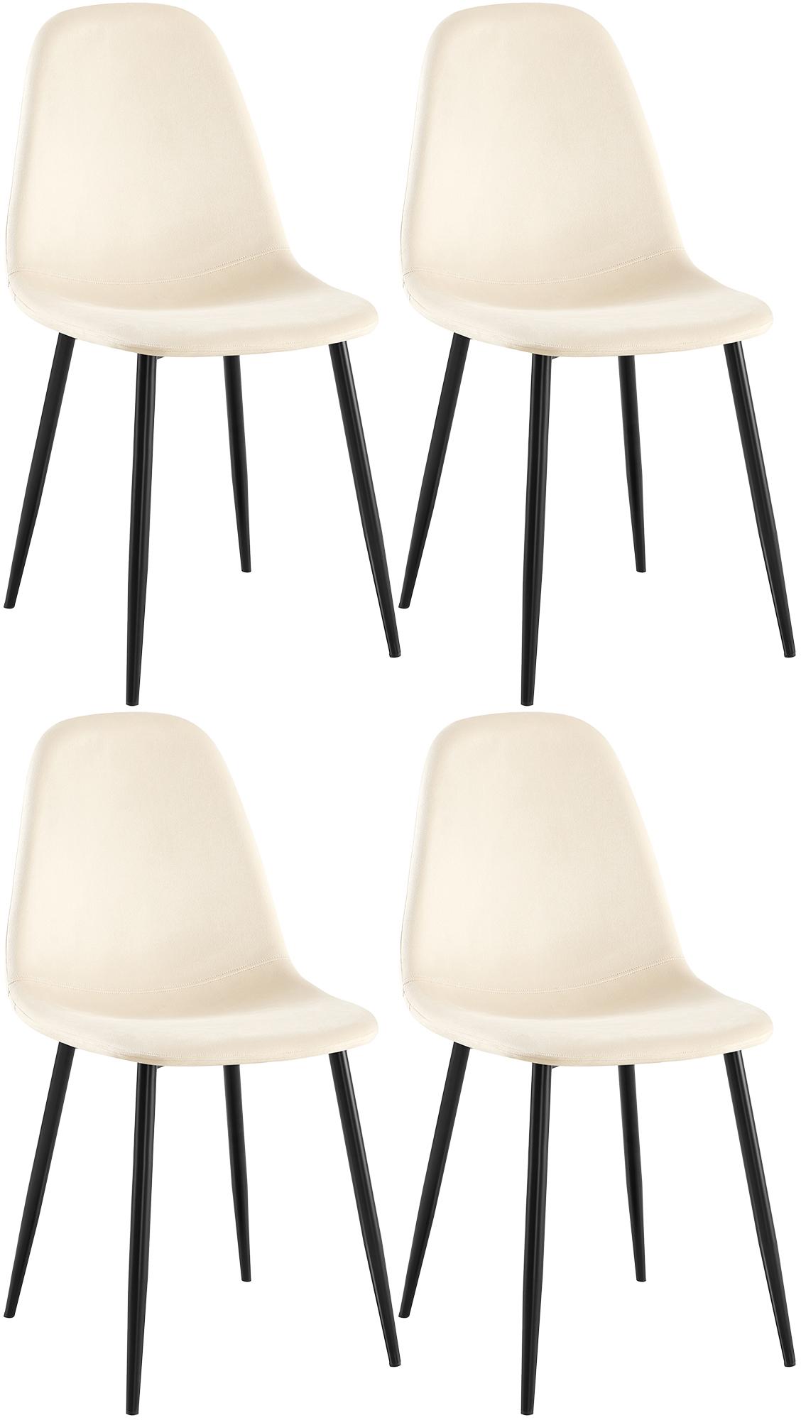 Set van 4 Moderne Eetkamerstoelen - Comfortabel - Onderhoudsvriendelijke Fluweel Bekleding Kleur crème