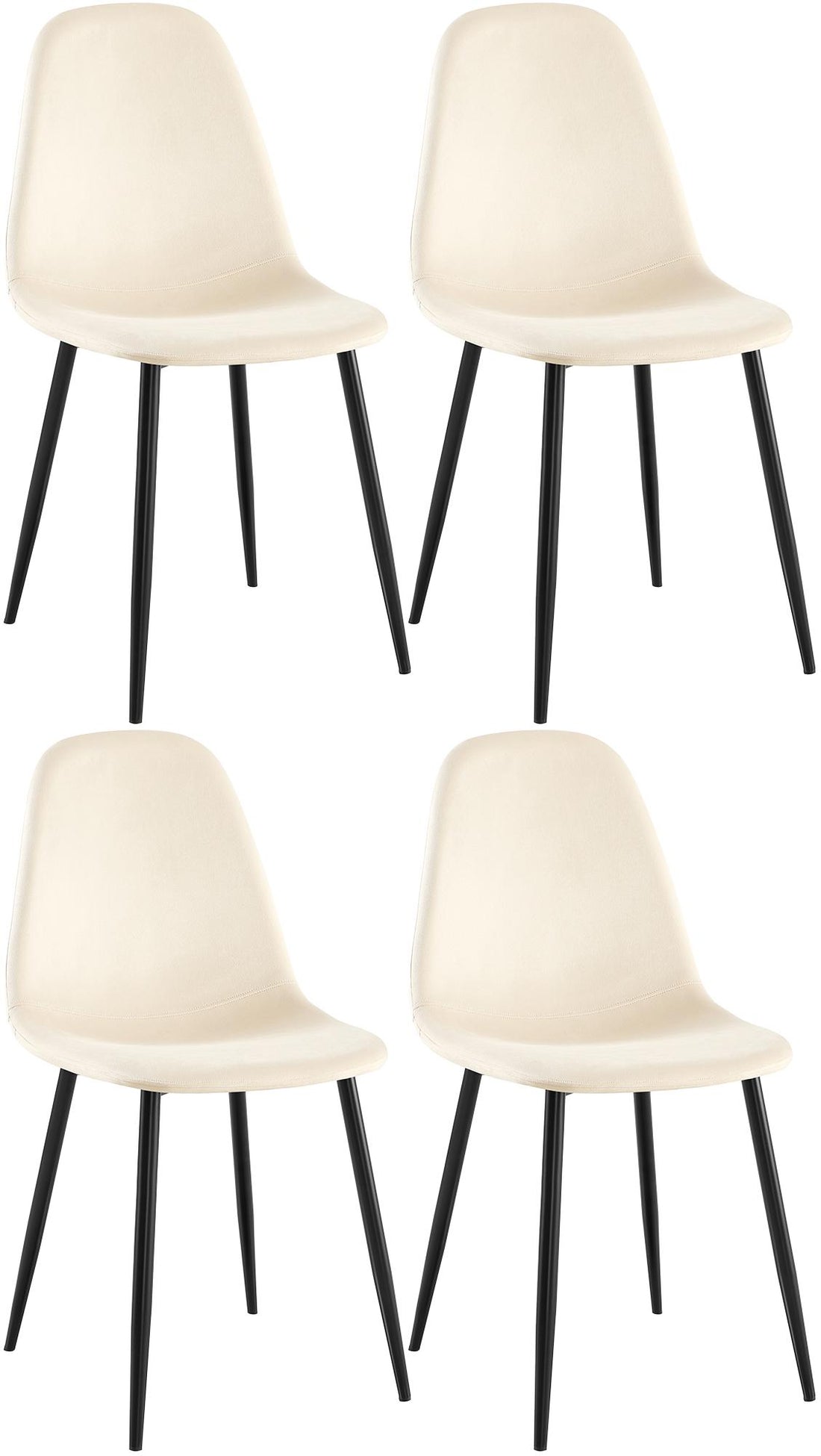 Set van 4 Moderne Eetkamerstoelen - Comfortabel - Onderhoudsvriendelijke Fluweel Bekleding Kleur crème