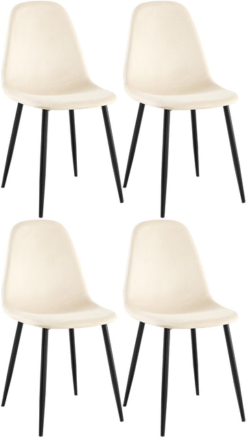 Set van 4 Moderne Eetkamerstoelen - Comfortabel - Onderhoudsvriendelijke Fluweel Bekleding Kleur crème