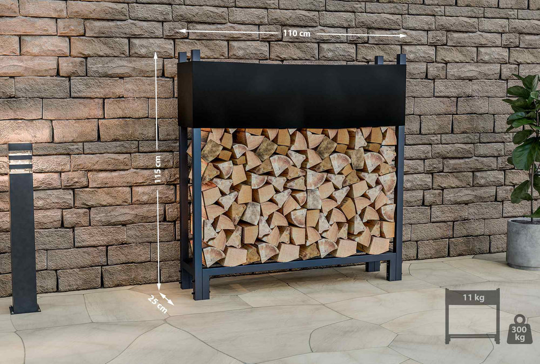 Brandhoutrek met Hoge Stabiliteit - Houtopslag - Staalconstructie - Inclusief Waterdicht Dekzeil Kleur antraciet