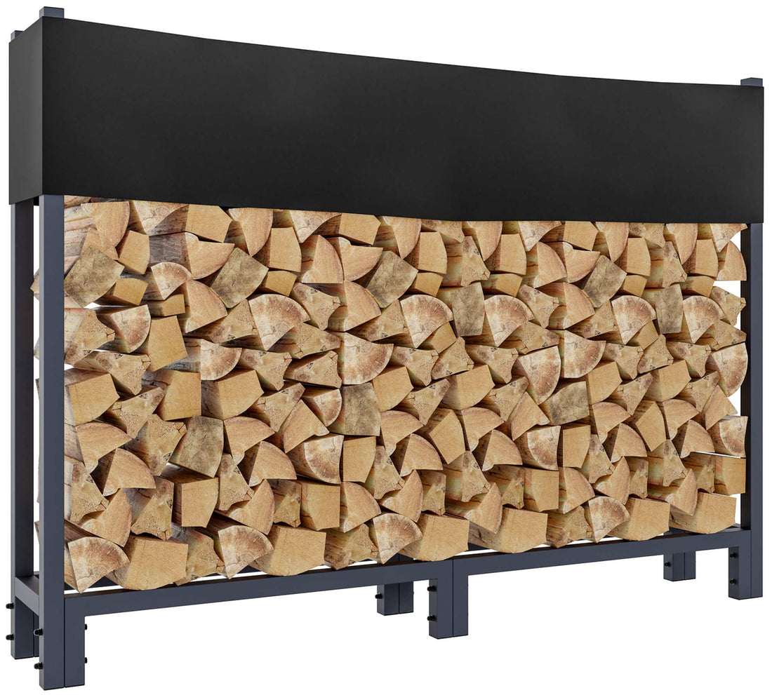 Brandhoutrek met Dekzeil - Haardhoutopslag - Ruimtebesparend en Roestbestendig Staal Kleur antraciet