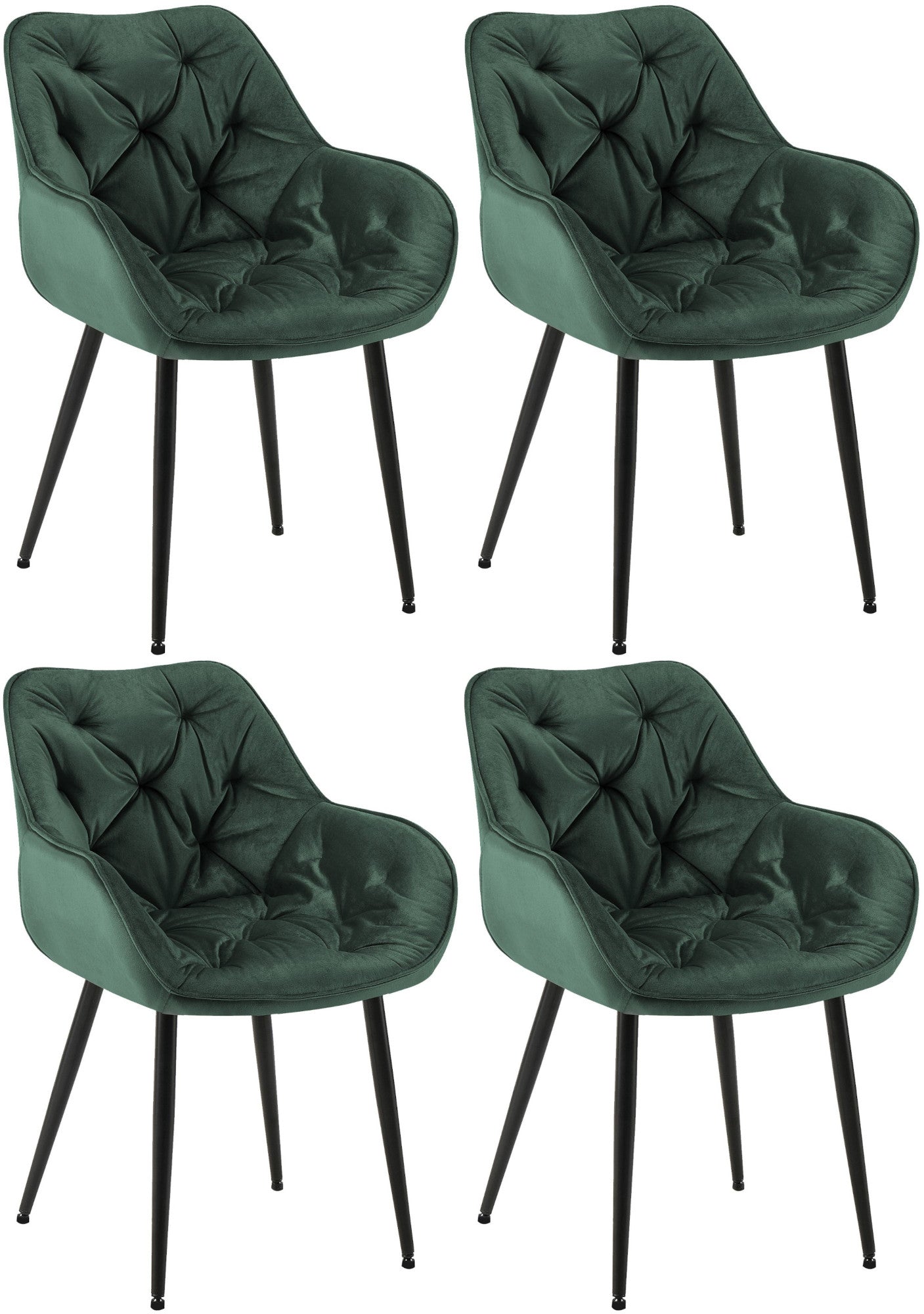 Set van 4 Fluwelen Eetkamerstoelen - Samt Stoelen - Uitmuntend Zitcomfort Kleur groen