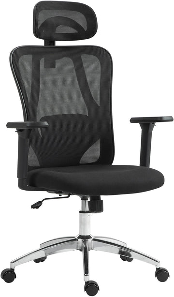 Ergonomische Bureaustoel - Kantoorstoel - Verstelbare Lendensteun & Hoofdsteun voor Extra Comfort Kleur zwart