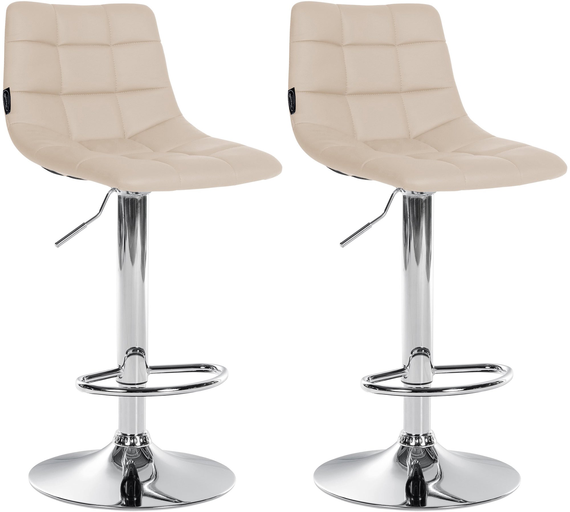 2-delige set Barkrukken - Keukenkrukken kunstleer - Verstelbare Hoogte & Comfort Kleur crème Onderstel Kleur chroom