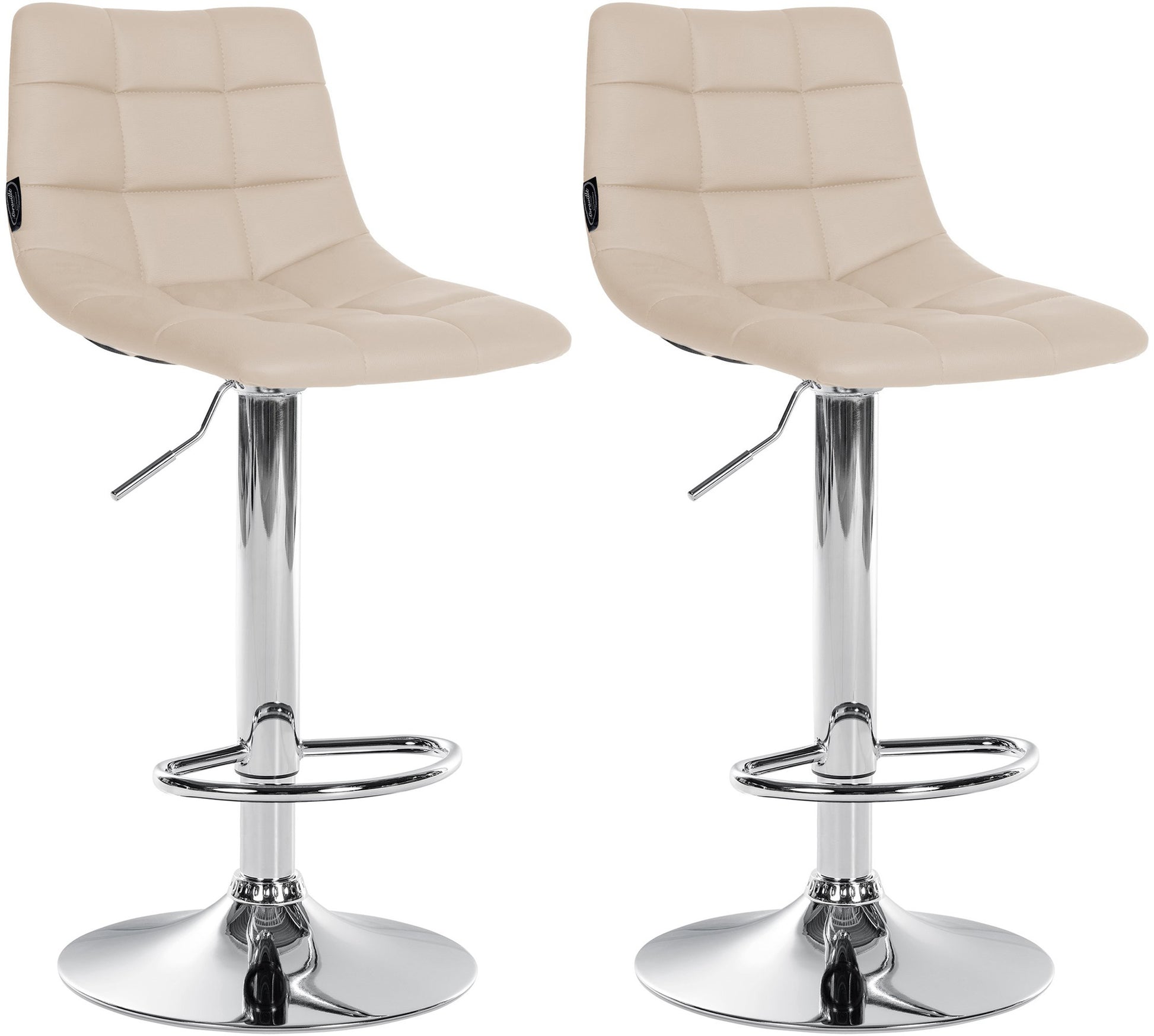 2-delige set Barkrukken - Keukenkrukken kunstleer - Verstelbare Hoogte & Comfort Kleur crème Onderstel Kleur chroom