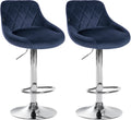 2-delige set Fluwelen Barkrukken - Barstoelen - Verstelbare Hoogte Kleur blauw Onderstel Kleur chroom