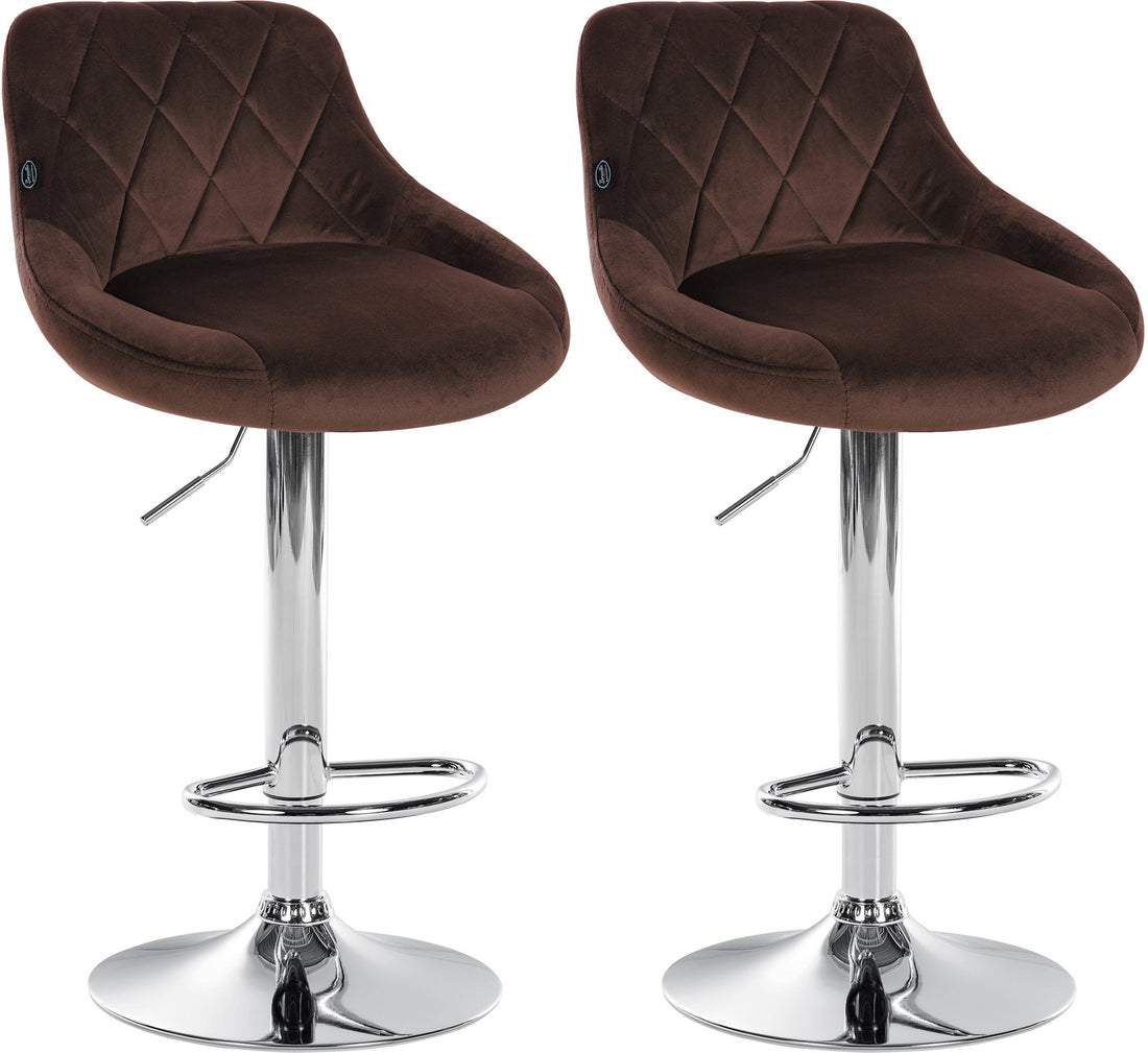 2-delige set Fluwelen Barkrukken - Barstoelen - Verstelbare Hoogte Kleur blauw Onderstel Kleur chroom