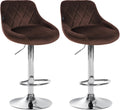 2-delige set Fluwelen Barkrukken - Barstoelen - Verstelbare Hoogte Kleur bruin Onderstel Kleur chroom