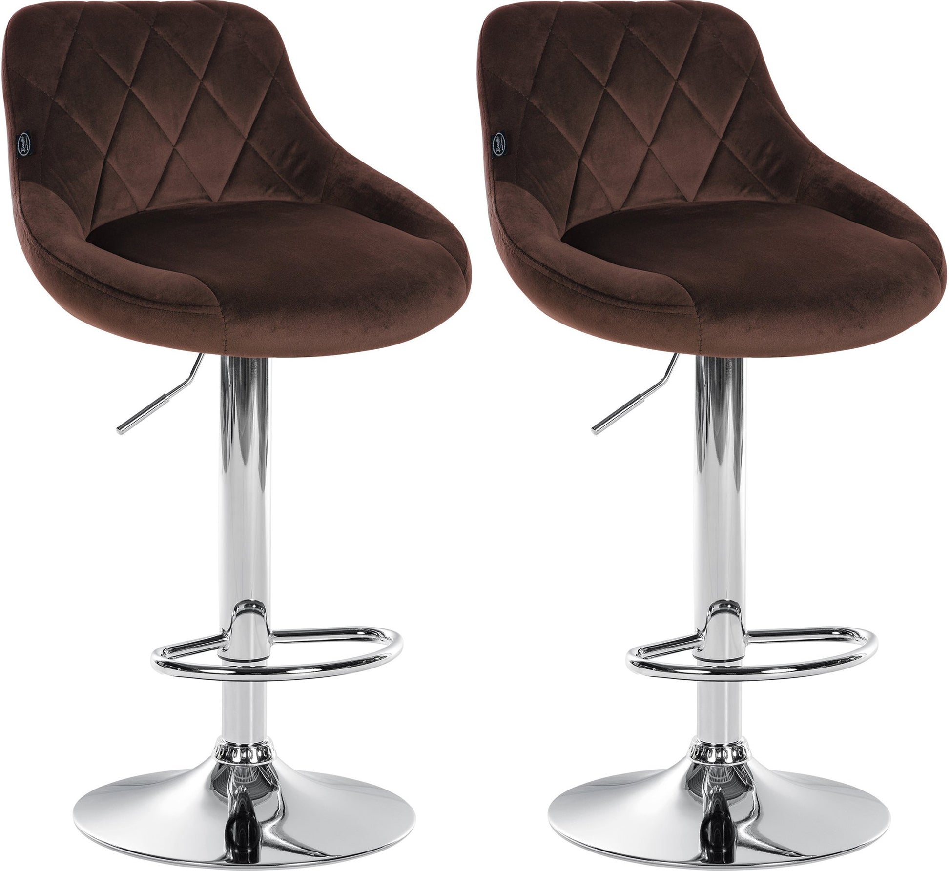 2-delige set Fluwelen Barkrukken - Barstoelen - Verstelbare Hoogte Kleur bruin Onderstel Kleur chroom