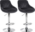 2-delige set Fluwelen Barkrukken - Barstoelen - Verstelbare Hoogte Kleur donkergrijs Onderstel Kleur chroom