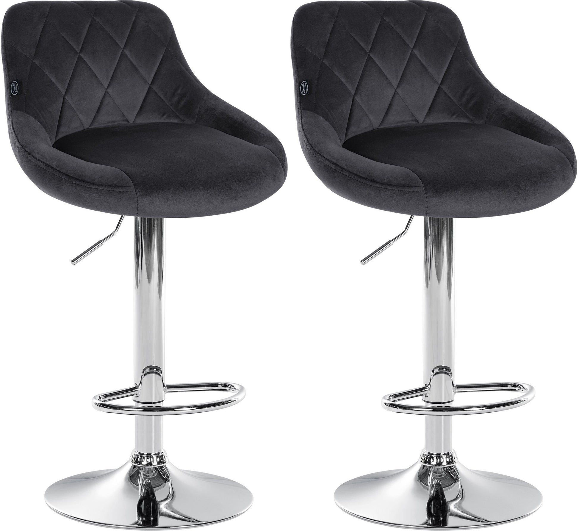 2-delige set Fluwelen Barkrukken - Barstoelen - Verstelbare Hoogte Kleur donkergrijs Onderstel Kleur chroom