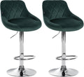 2-delige set Fluwelen Barkrukken - Barstoelen - Verstelbare Hoogte Kleur donkergroen Onderstel Kleur chroom