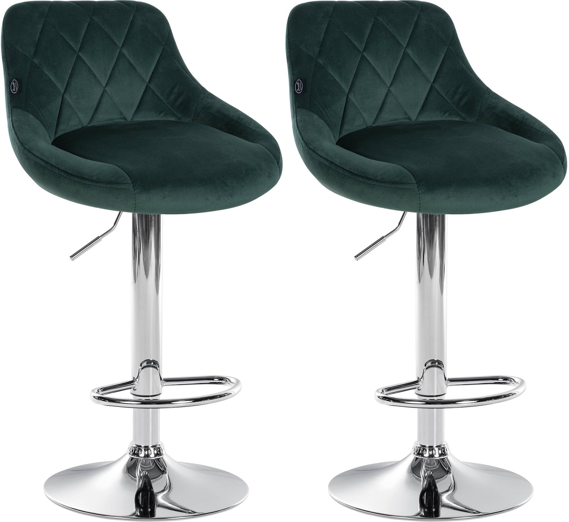 2-delige set Fluwelen Barkrukken - Barstoelen - Verstelbare Hoogte Kleur donkergroen Onderstel Kleur chroom