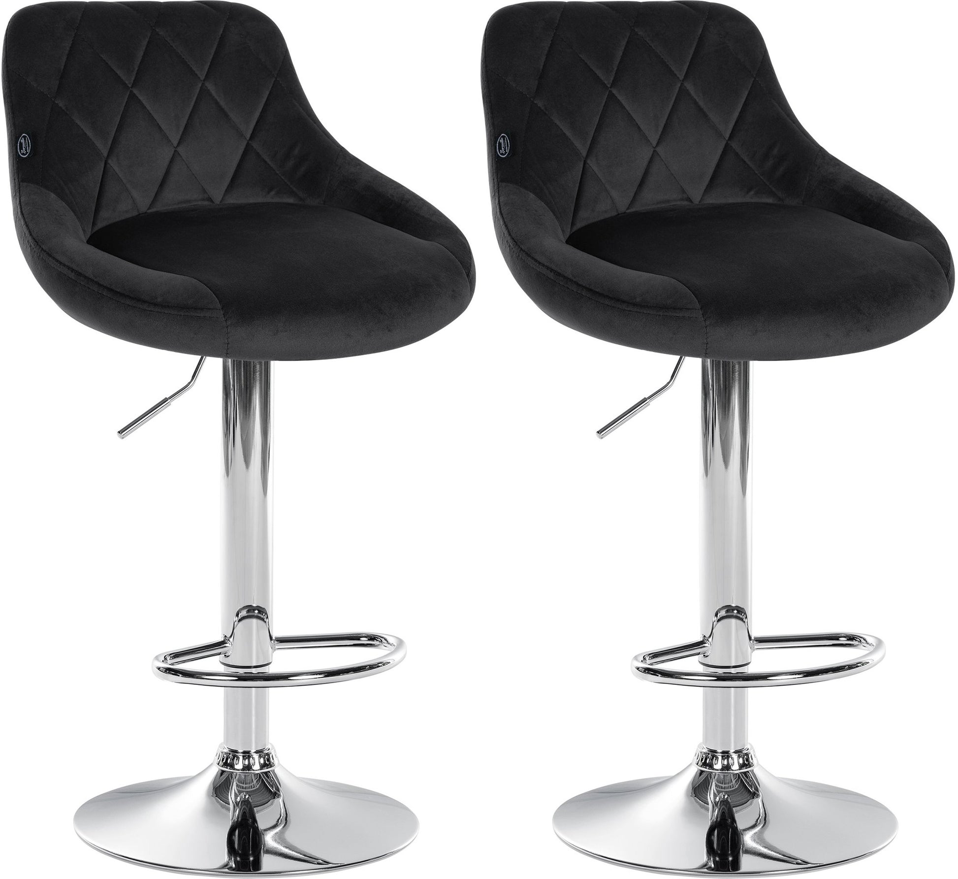2-delige set Fluwelen Barkrukken - Barstoelen - Verstelbare Hoogte Kleur zwart Onderstel Kleur chroom