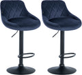 2-delige set Fluwelen Barkrukken - Barstoelen - Verstelbare Hoogte Kleur blauw Onderstel Kleur zwart