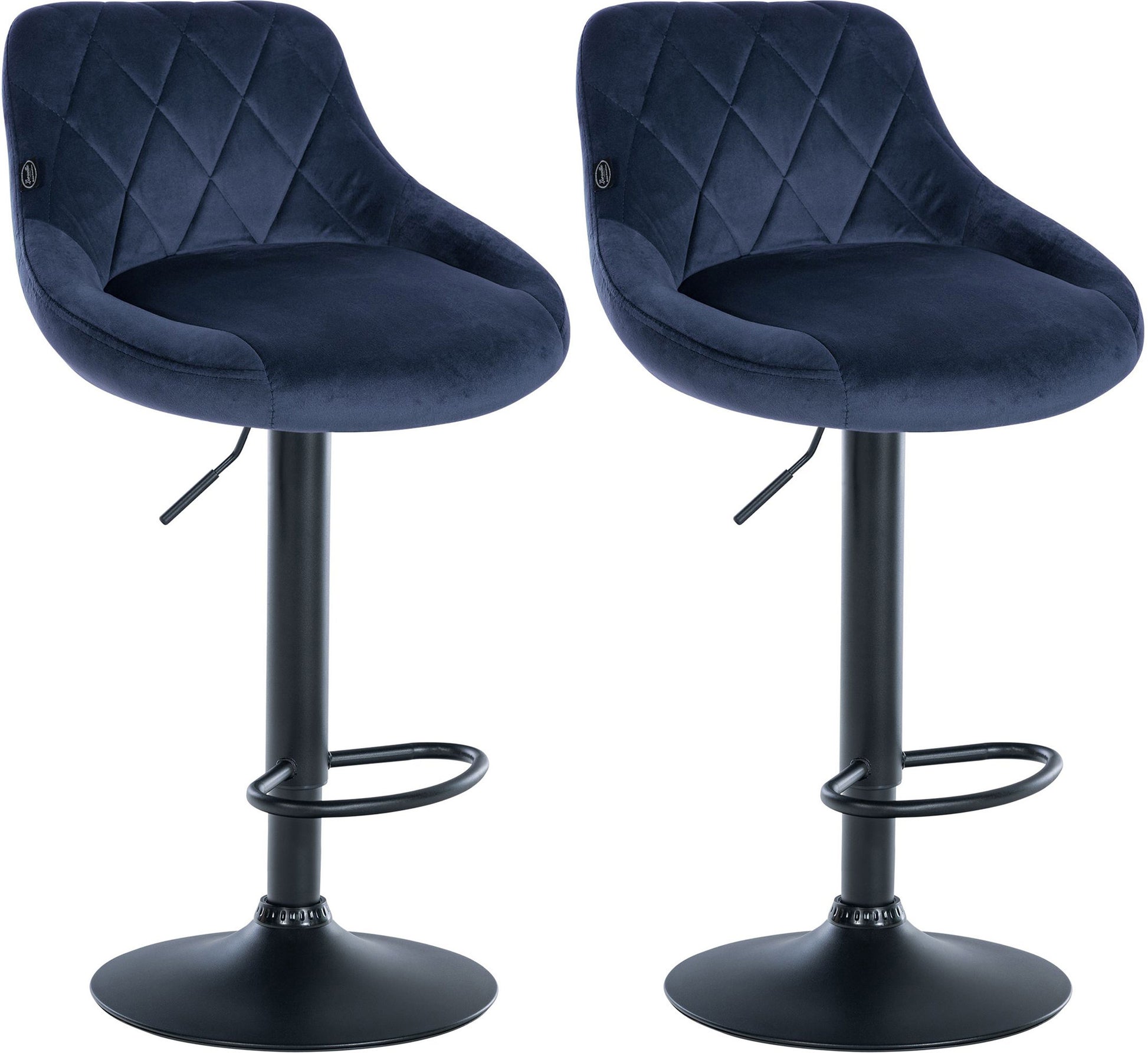 2-delige set Fluwelen Barkrukken - Barstoelen - Verstelbare Hoogte Kleur blauw Onderstel Kleur zwart