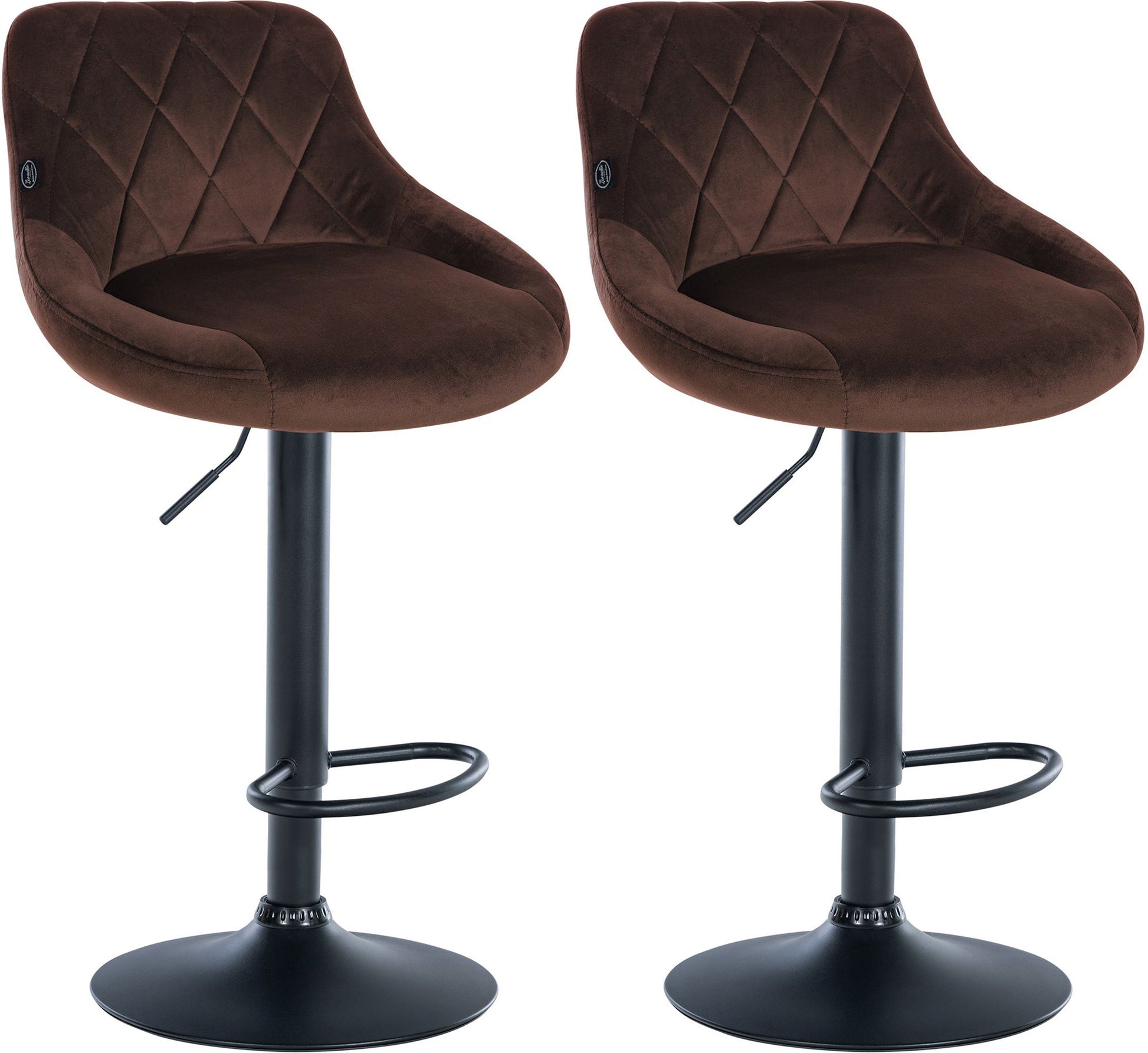 2-delige set Fluwelen Barkrukken - Barstoelen - Verstelbare Hoogte Kleur bruin Onderstel Kleur zwart