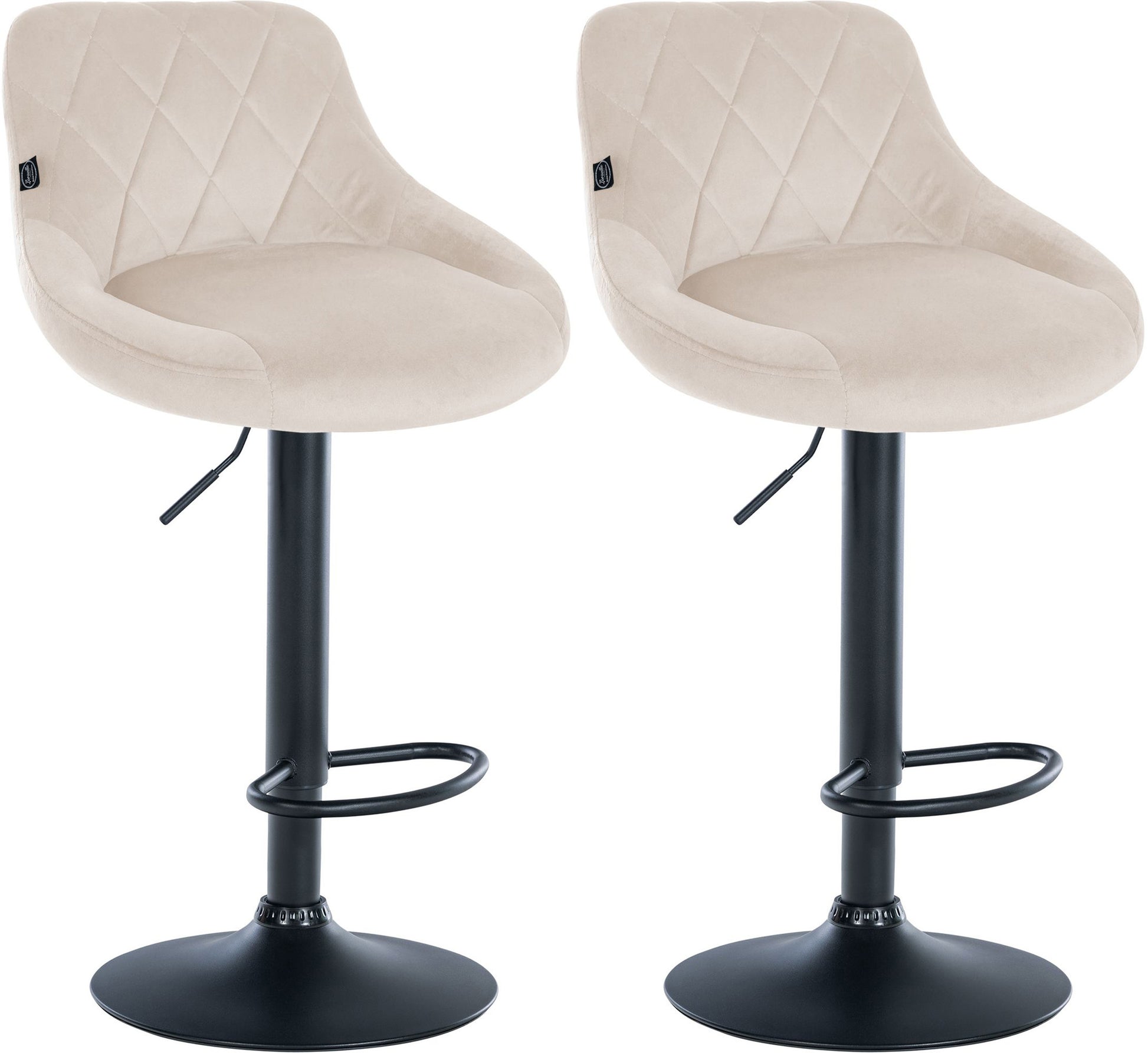 2-delige set Fluwelen Barkrukken - Barstoelen - Verstelbare Hoogte Kleur crème Onderstel Kleur zwart
