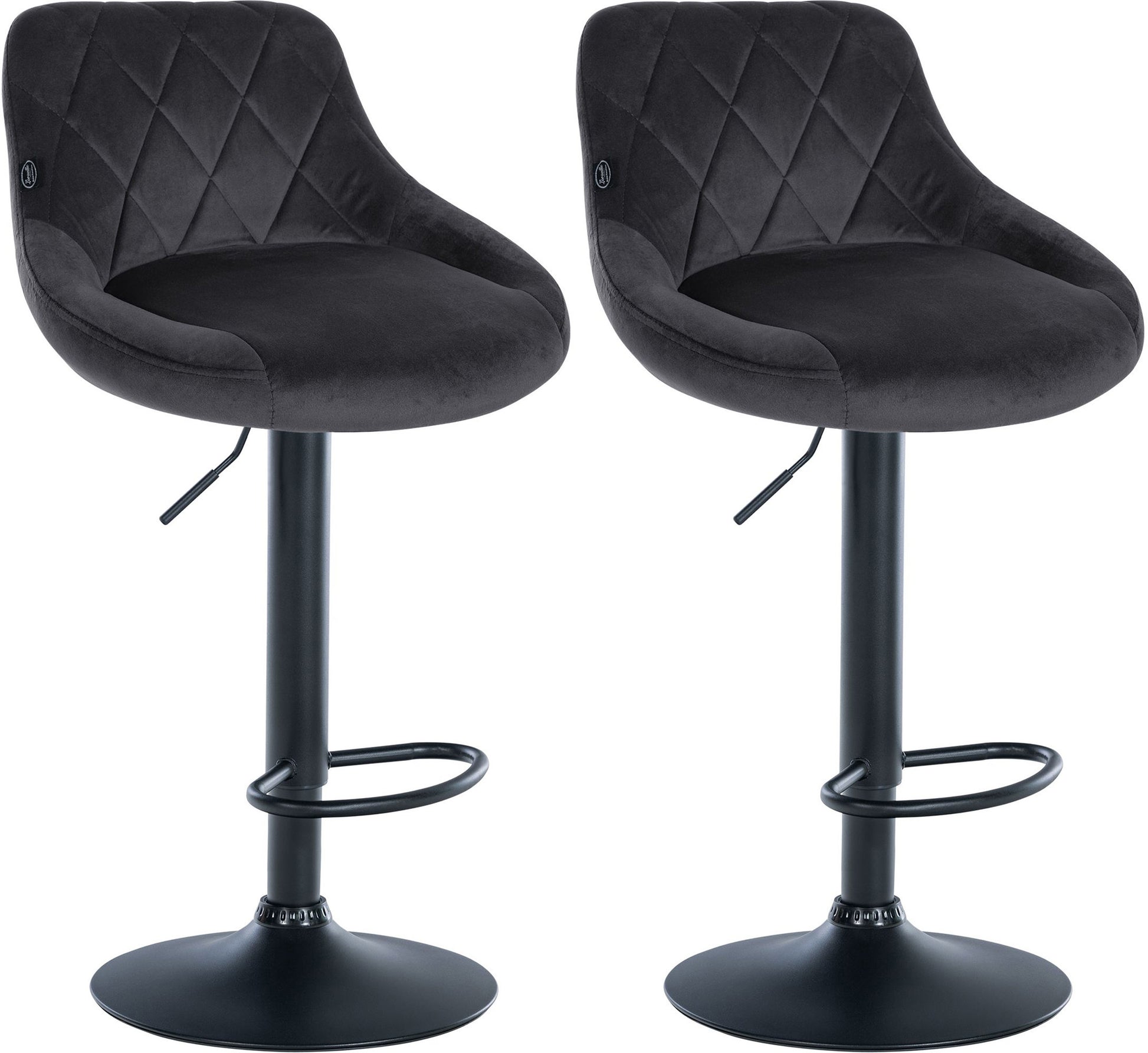 2-delige set Fluwelen Barkrukken - Barstoelen - Verstelbare Hoogte Kleur donkergrijs Onderstel Kleur zwart
