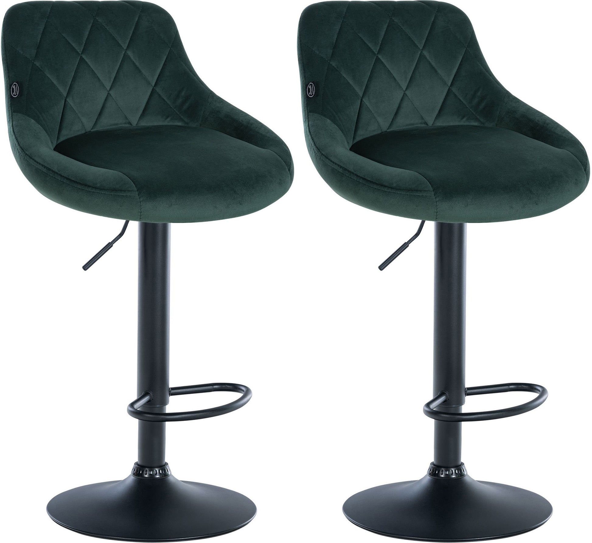 2-delige set Fluwelen Barkrukken - Barstoelen - Verstelbare Hoogte Kleur donkergroen Onderstel Kleur zwart