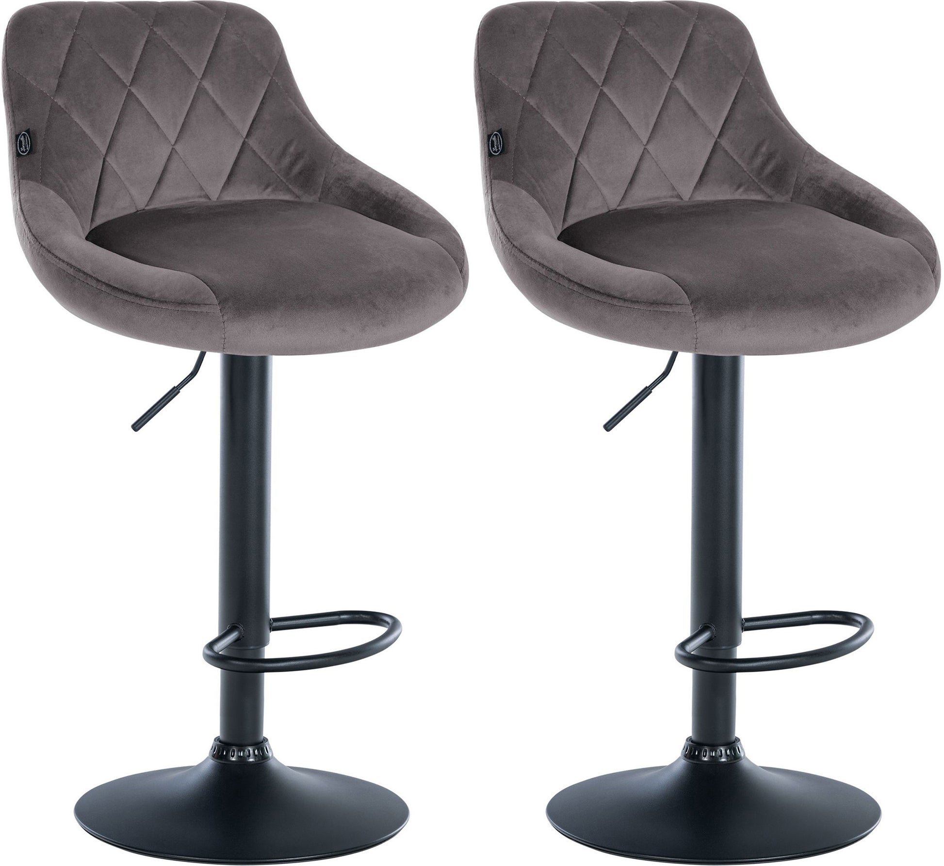 2-delige set Fluwelen Barkrukken - Barstoelen - Verstelbare Hoogte Kleur grijs Onderstel Kleur zwart