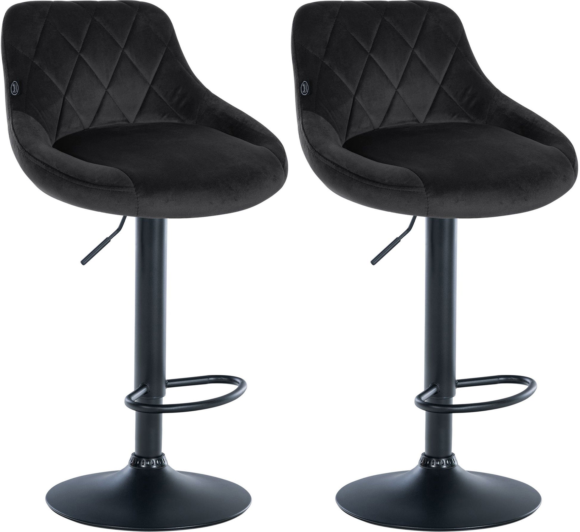 2-delige set Fluwelen Barkrukken - Barstoelen - Verstelbare Hoogte Kleur zwart Onderstel Kleur zwart