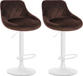 2-delige set Fluwelen Barkrukken - Barstoelen - Verstelbare Hoogte Kleur bruin Onderstel Kleur wit