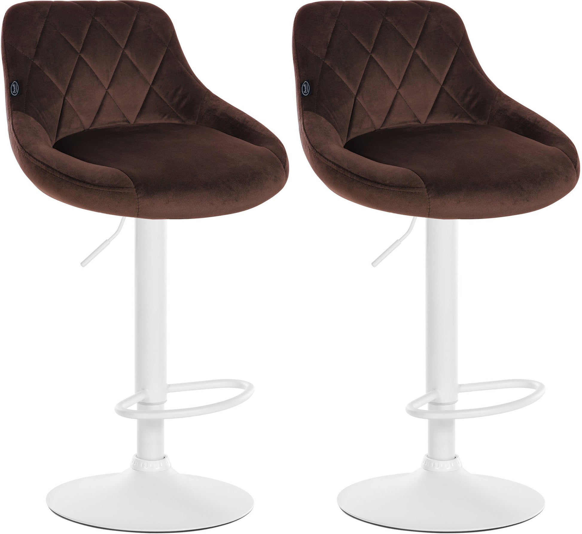 2-delige set Fluwelen Barkrukken - Barstoelen - Verstelbare Hoogte Kleur bruin Onderstel Kleur wit