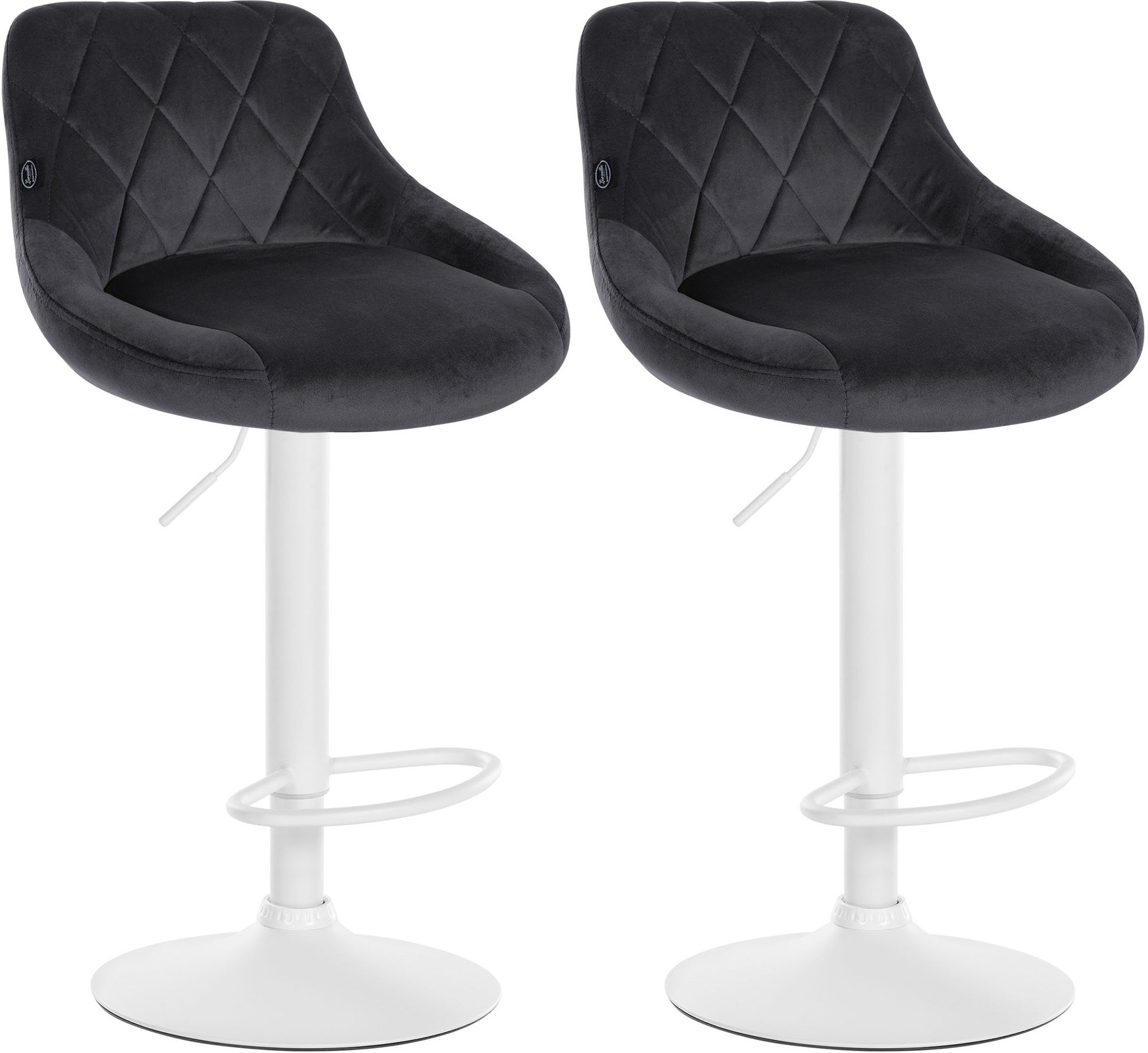 2-delige set Fluwelen Barkrukken - Barstoelen - Verstelbare Hoogte Kleur donkergrijs Onderstel Kleur wit