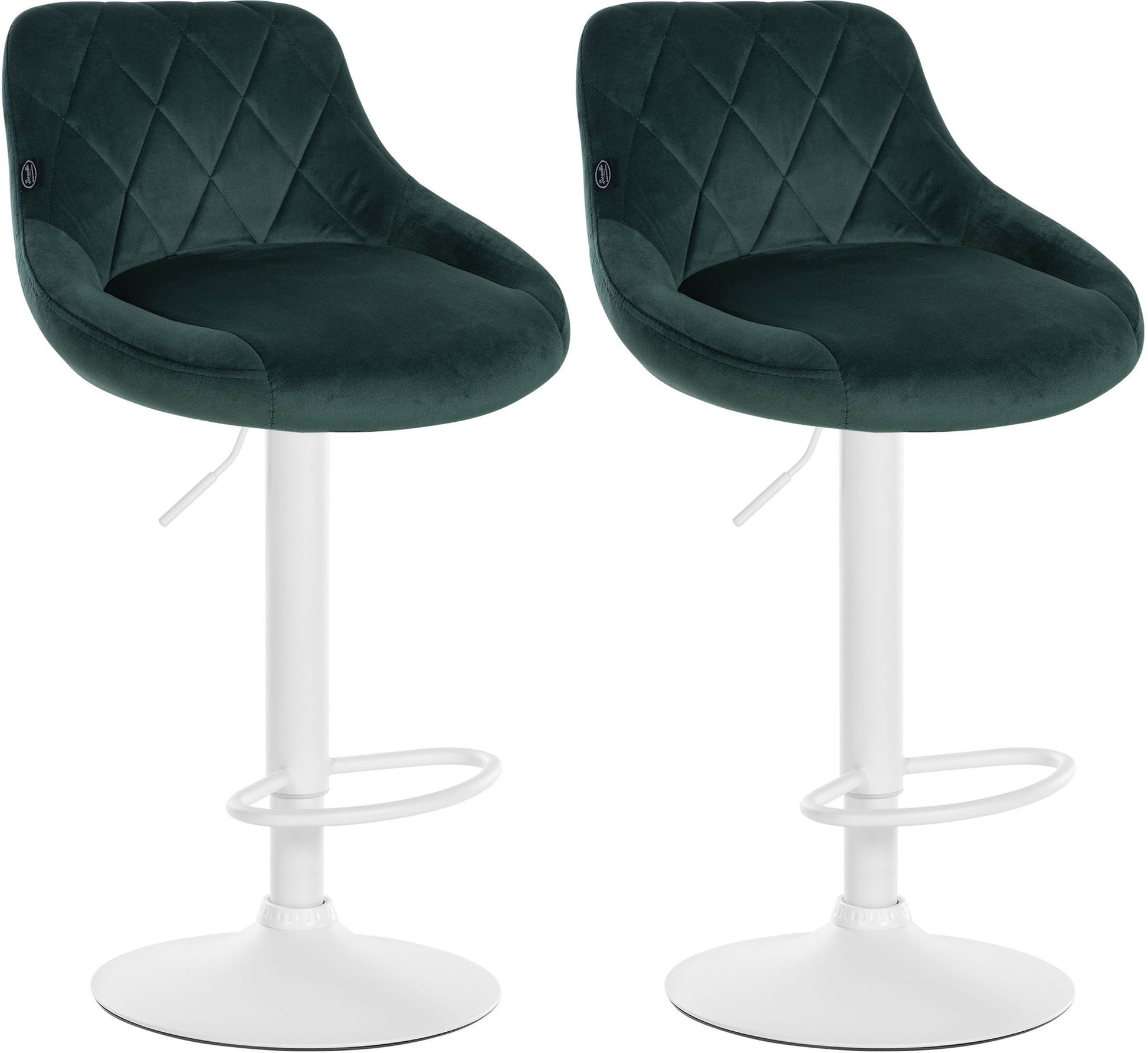 2-delige set Fluwelen Barkrukken - Barstoelen - Verstelbare Hoogte Kleur donkergroen Onderstel Kleur wit