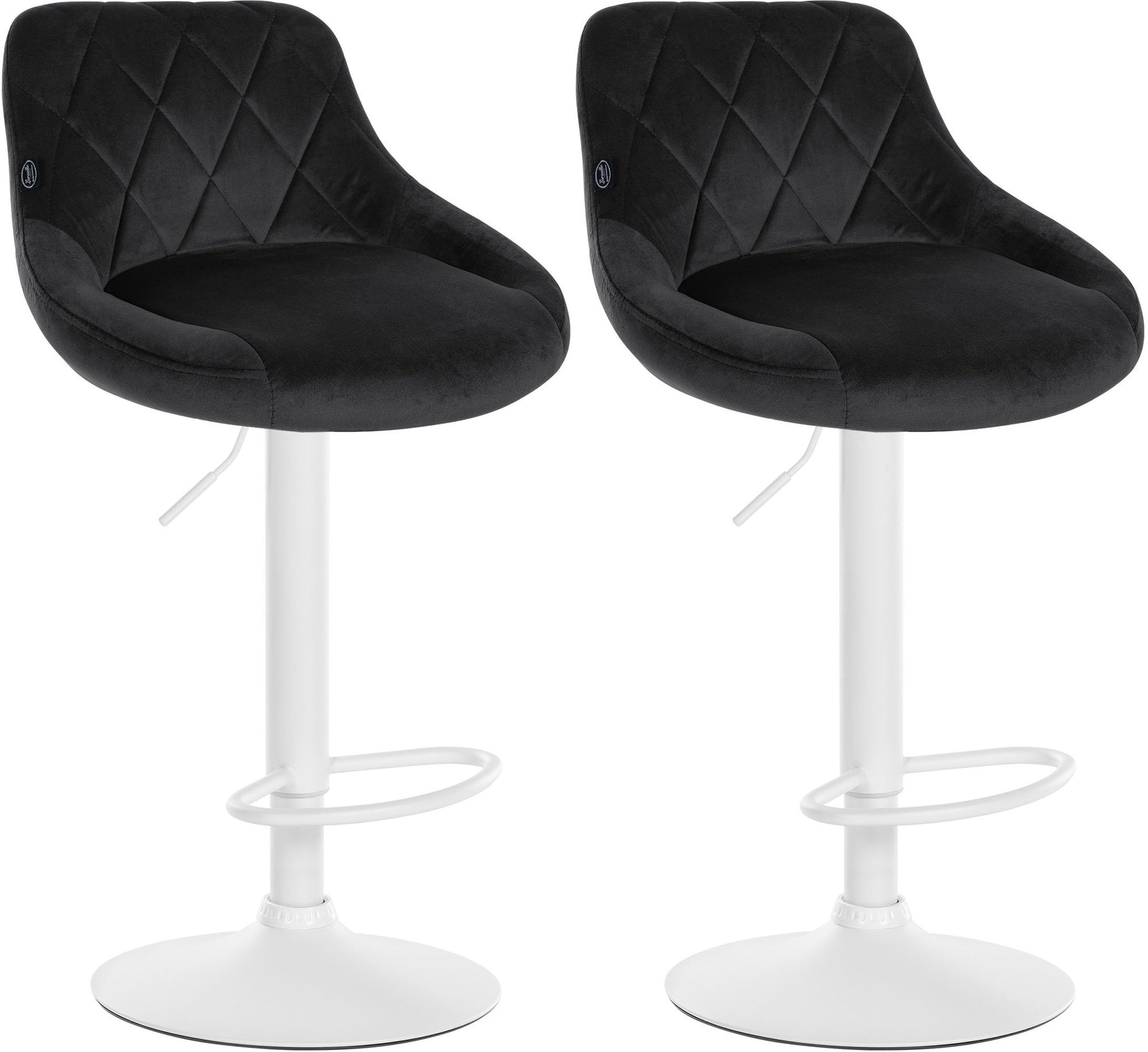2-delige set Fluwelen Barkrukken - Barstoelen - Verstelbare Hoogte Kleur zwart Onderstel Kleur wit