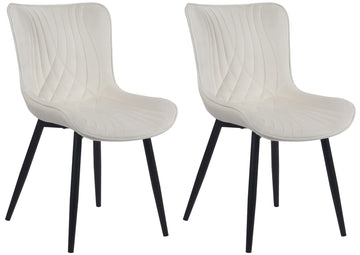 2-delige set Eetkamerstoelen - Keukenstoelen - Ultiem Comfort in Fluweel/Kunstleer Kleur crème