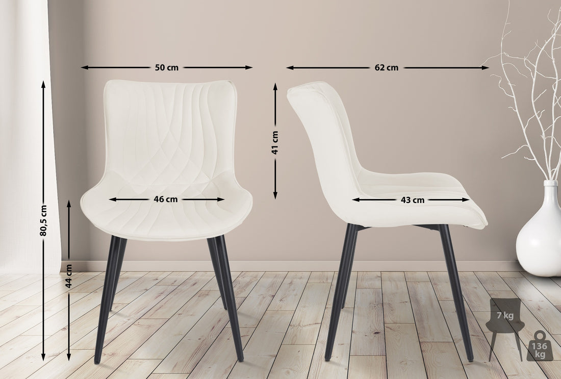 2-delige set Eetkamerstoelen - Keukenstoelen - Ultiem Comfort in Fluweel/Kunstleer Kleur crème