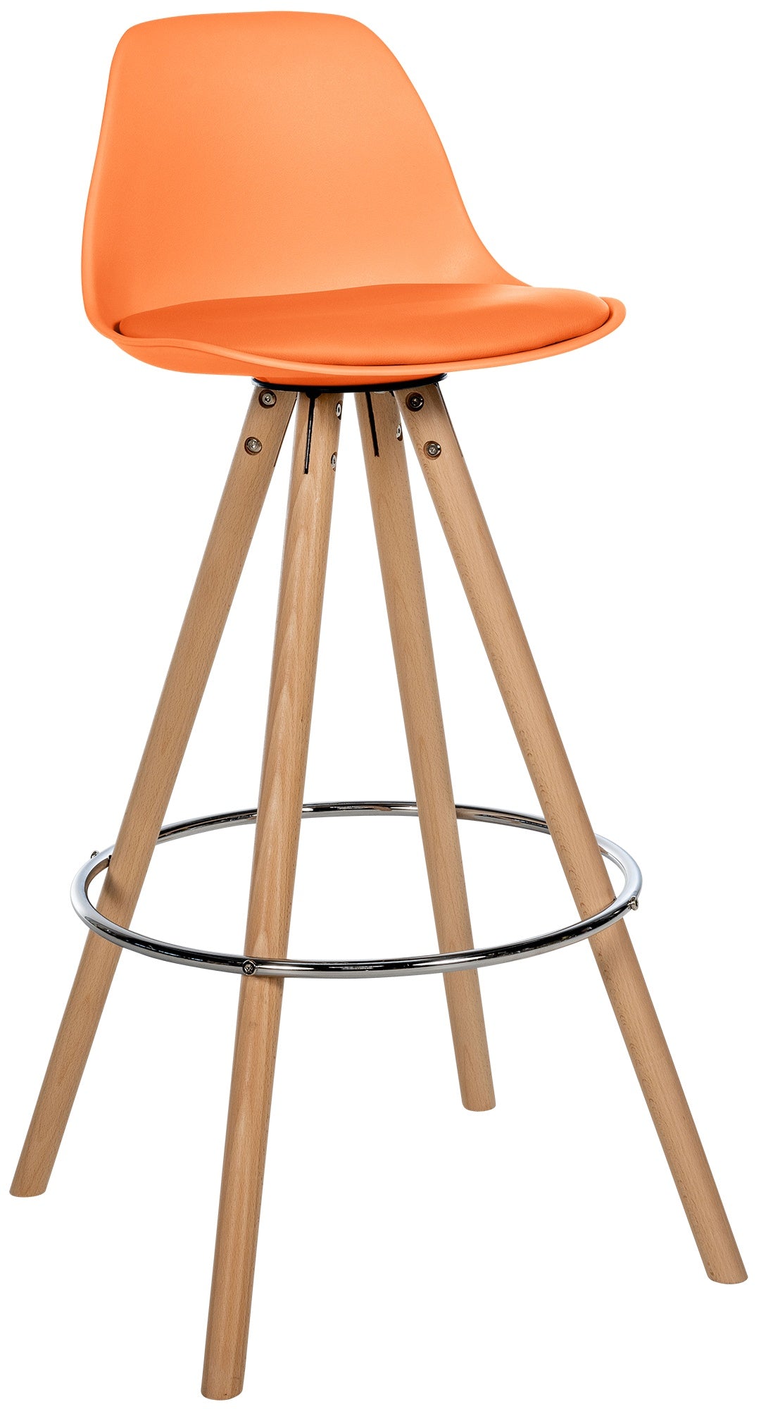 Barkruk Kunstlederen Zitting - Krukcomfort - Tijdloze Uitstraling Kleur oranje Onderstel Kleur natuur